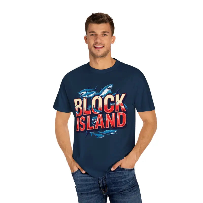 Block Island Shark Unisex T Shirt Garment Dyed Casual Tee - Ocean State Styles