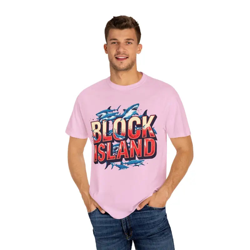 Block Island Shark Unisex T Shirt Garment Dyed Casual Tee - Ocean State Styles