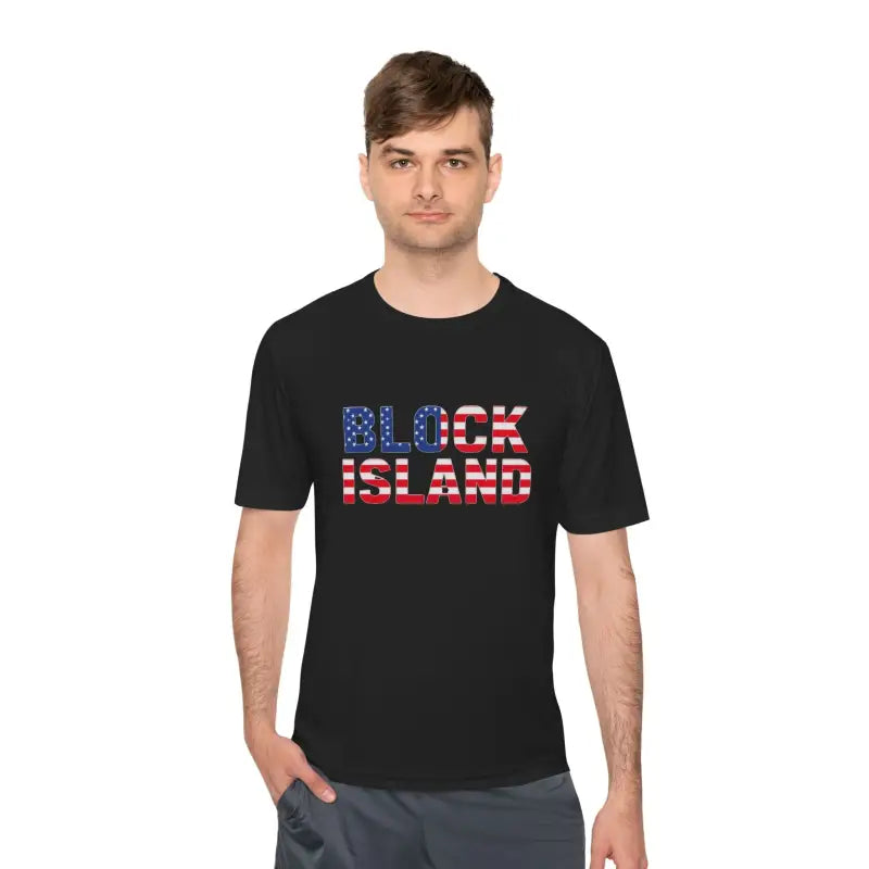 Block Island USA Flag Unisex Moisture Wicking T Shirt - Ocean State Styles