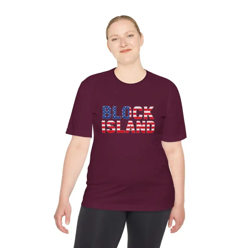 Block Island USA Flag Unisex Moisture Wicking T Shirt - Ocean State Styles