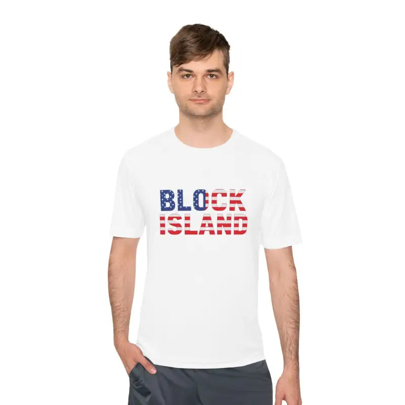 Block Island USA Flag Unisex Moisture Wicking T Shirt - Ocean State Styles