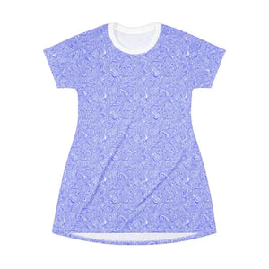 Blue And White Swirl Pattern T-Shirt Dress Lightweight Comfy Summer Wear - Ocean State Styles