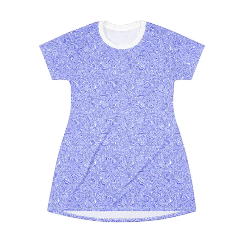 Blue And White Swirl Pattern T-Shirt Dress Lightweight Comfy Summer Wear - Ocean State Styles