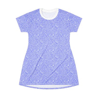 Blue And White Swirl Pattern T-Shirt Dress Lightweight Comfy Summer Wear - Ocean State Styles