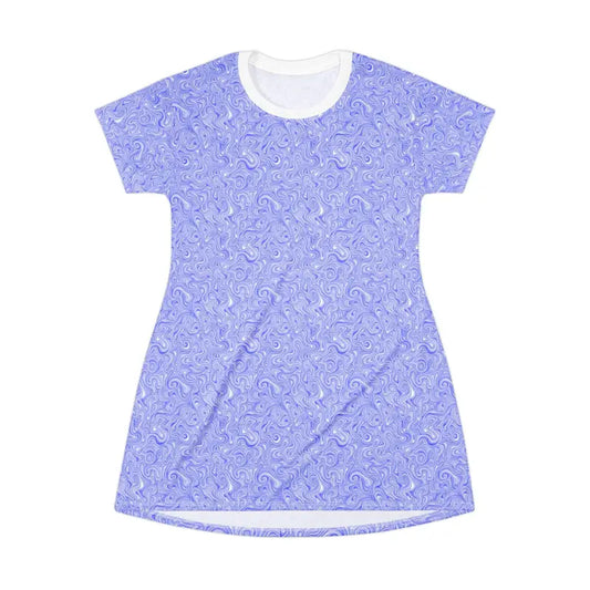 Blue And White Swirl Pattern T-Shirt Dress Lightweight Comfy Summer Wear - Ocean State Styles