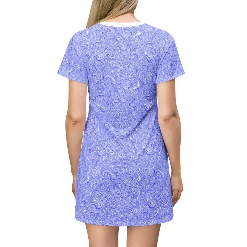 Blue And White Swirl Pattern T-Shirt Dress Lightweight Comfy Summer Wear - Ocean State Styles