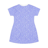 Blue And White Swirl Pattern T-Shirt Dress Lightweight Comfy Summer Wear - Ocean State Styles