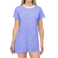 Blue And White Swirl Pattern T-Shirt Dress Lightweight Comfy Summer Wear - Ocean State Styles