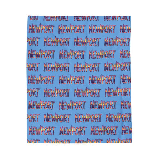 Blue Blanket with Newport Text Pattern for Cozy Comfort - Ocean State Styles