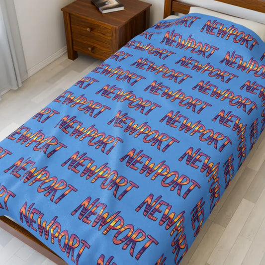 Blue Blanket with Newport Text Pattern for Cozy Comfort - Ocean State Styles
