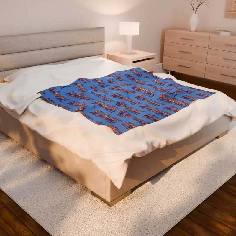 Blue Blanket with Newport Text Pattern for Cozy Comfort - Ocean State Styles