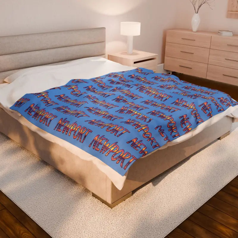 Blue Blanket with Newport Text Pattern for Cozy Comfort - Ocean State Styles