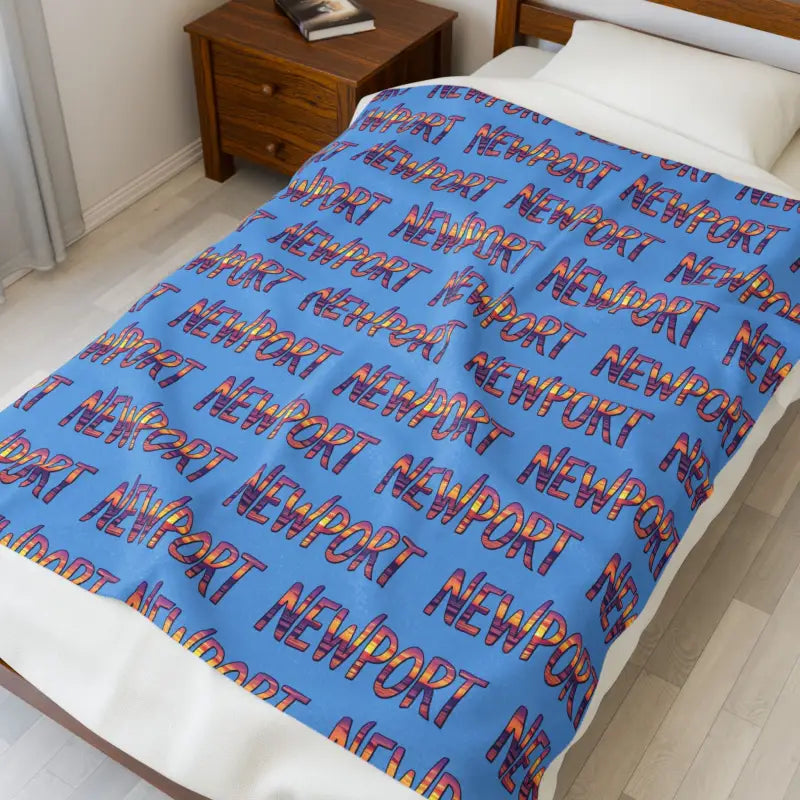 Blue Blanket with Newport Text Pattern for Cozy Comfort - Ocean State Styles