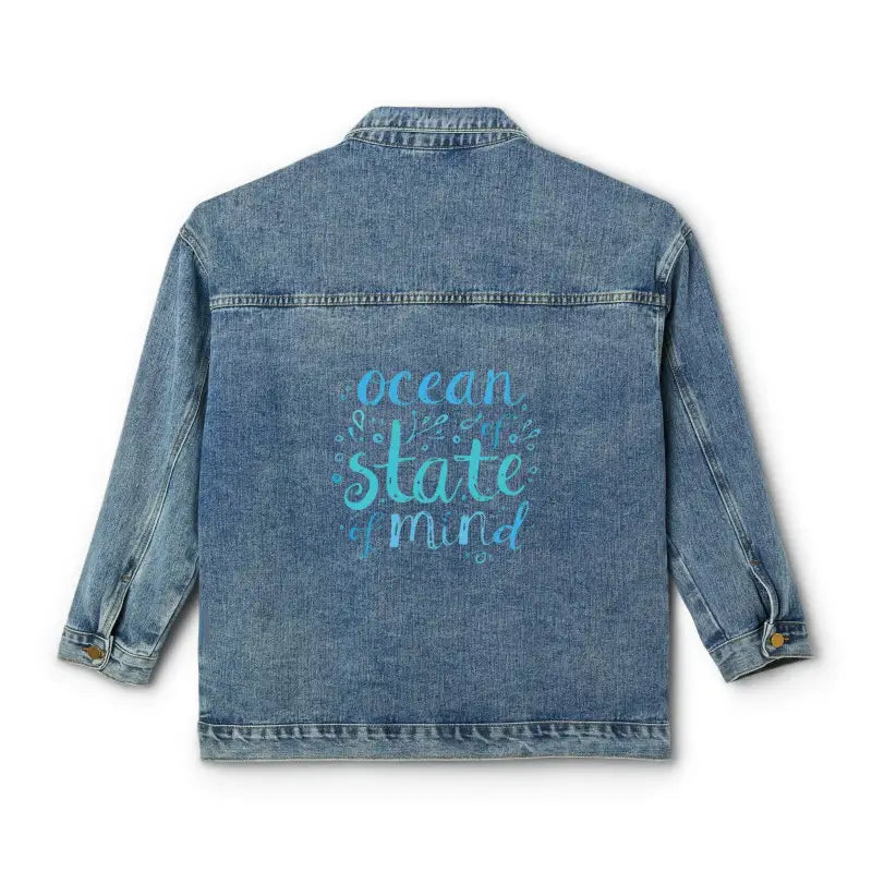 Blue denim jacket featuring Ocean State of Mind graphic for stylish casual wear