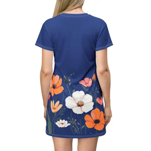 Blue Floral Print T Shirt Dress for Effortless Style - Ocean State Styles