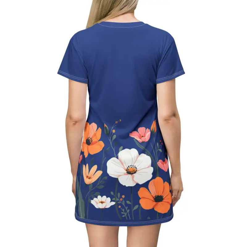 Blue Floral Print T Shirt Dress for Effortless Style - Ocean State Styles