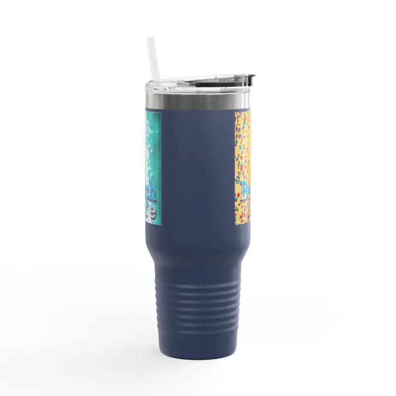 Blue Insulated 40oz Tumbler with Handle and Straw for hot and cold beverages
