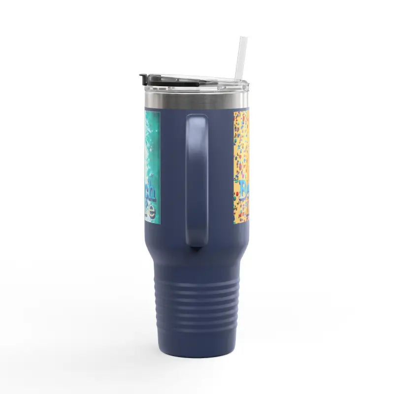 Blue insulated 40oz tumbler with handle and straw for optimal beverage temperature retention