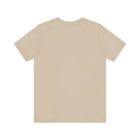 Beige short-sleeve crew neck t-shirt with Blue Newport Beach icons design