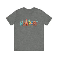 Blue Newport Beach Icons Crew Neck T-Shirt in heather gray