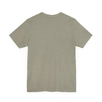 Olive green crew neck t-shirt with short sleeves and ribbed neckline
