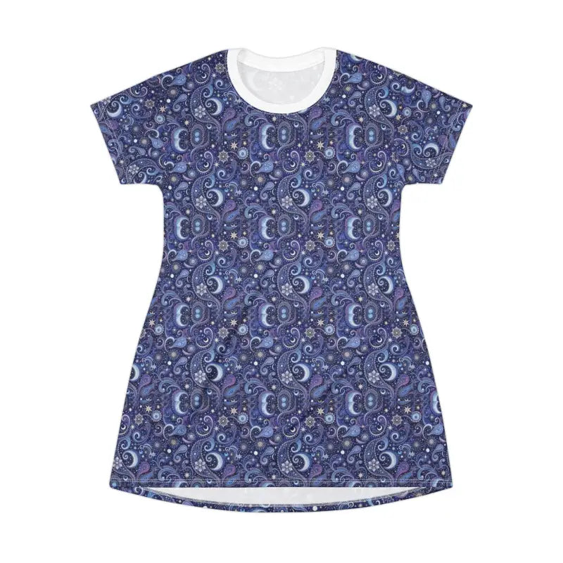 Blue Paisley and Celestial Print T Shirt Dress - Ocean State Styles