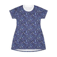 Blue Paisley and Celestial Print T Shirt Dress - Ocean State Styles