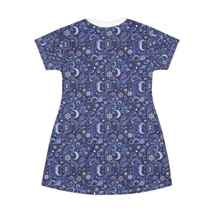 Blue Paisley and Celestial Print T Shirt Dress - Ocean State Styles