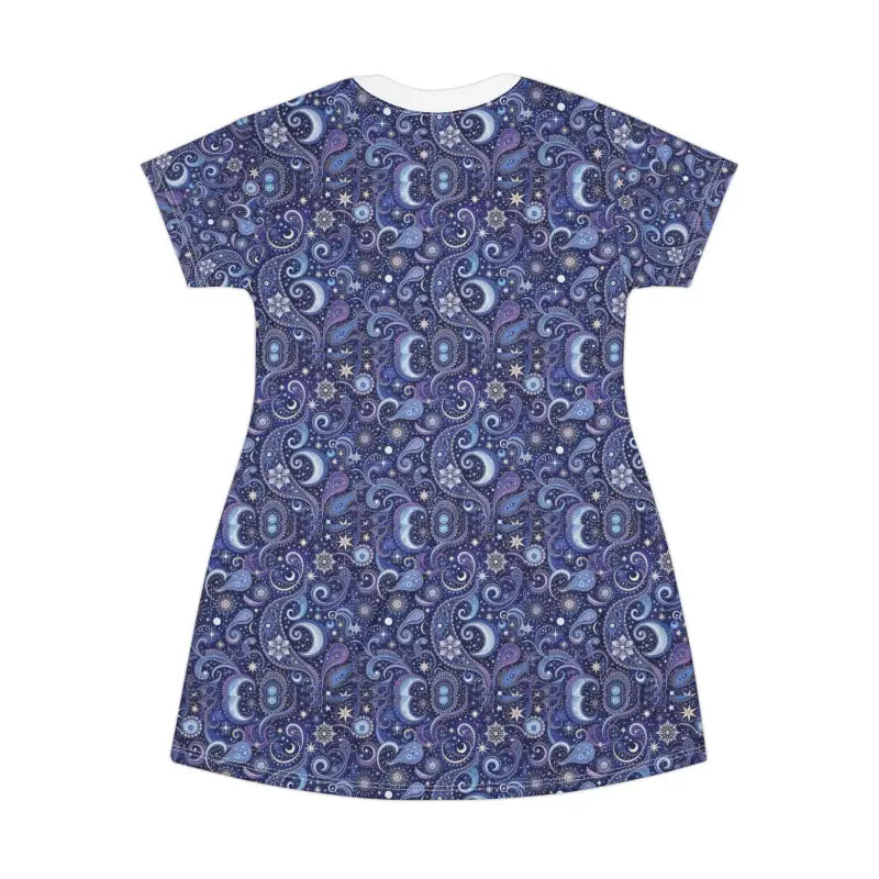 Blue Paisley and Celestial Print T Shirt Dress - Ocean State Styles