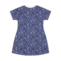 Blue Paisley and Celestial Print T Shirt Dress - Ocean State Styles