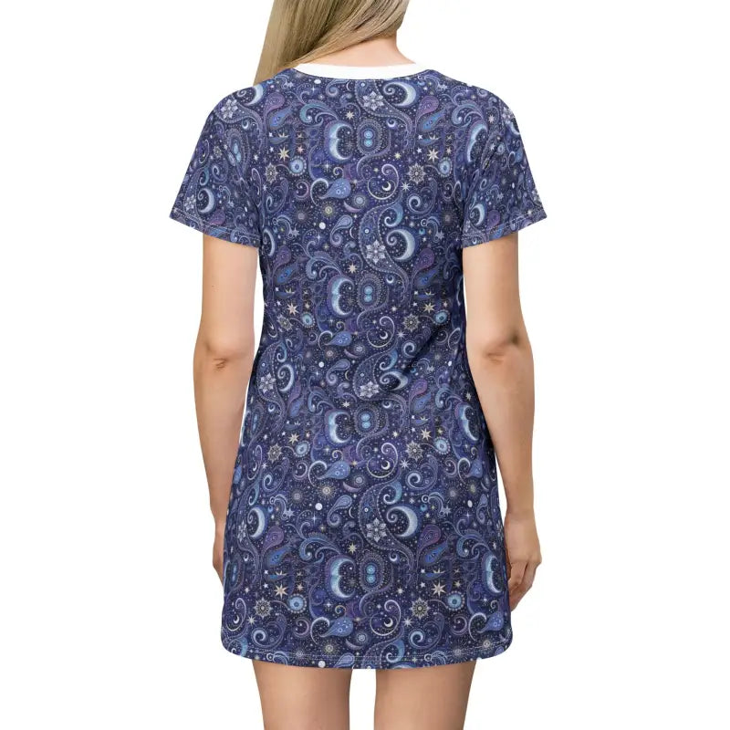 Blue Paisley and Celestial Print T Shirt Dress - Ocean State Styles