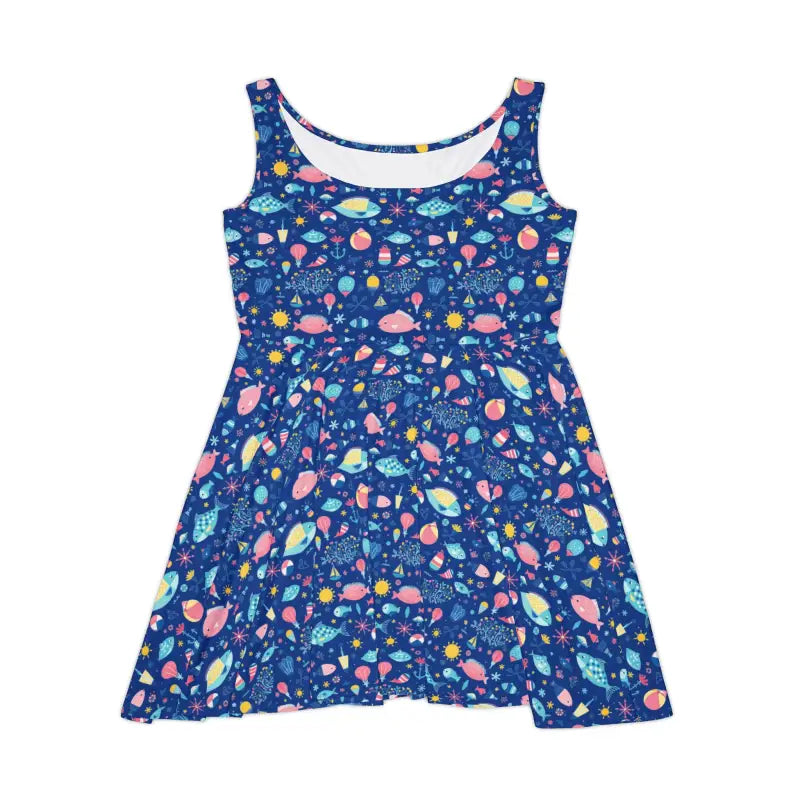 Blue patterned skater dress for women ideal for fun summer celebrations