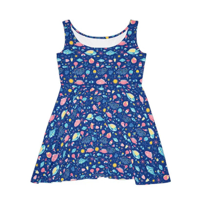 Blue patterned skater dress for women ideal for fun summer celebrations