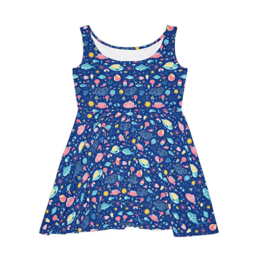 Blue Patterned Space Themed Skater Dress for Women - Ocean State Styles