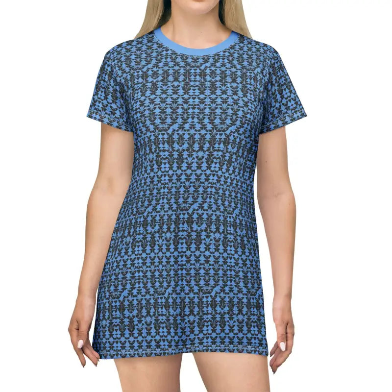 Blue Patterned T Shirt Dress for Effortless Style and Comfort - Ocean State Styles