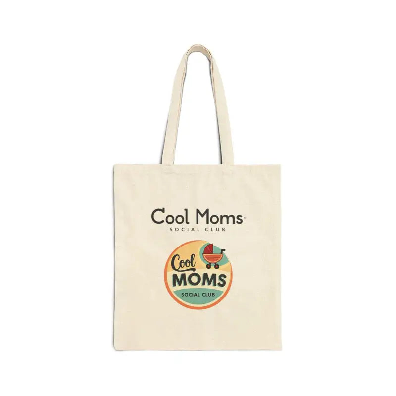 Canvas tote bag featuring the Cool Moms Social Club design for stylish shopping
