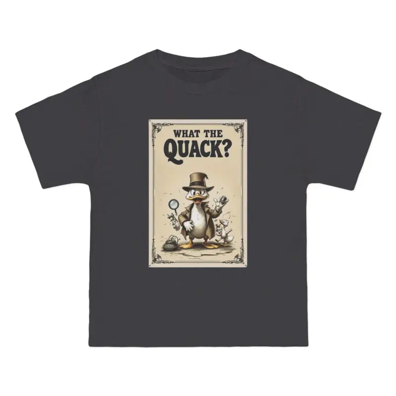 Gray t-shirt featuring a playful cartoon duck design from the Cartoon Duck Detective T Shirt Collection