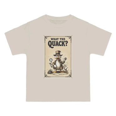 Beige T-shirt featuring cartoon duck detective graphic from Cartoon Duck Detective T Shirt Collection