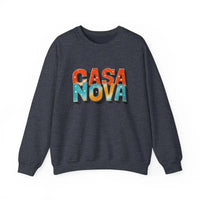 Dark gray Casa Nova crewneck sweatshirt with colorful block letter lettering