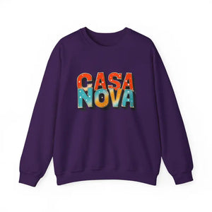 Purple crewneck sweatshirt with colorful CASA NOVA lettering for casual wear