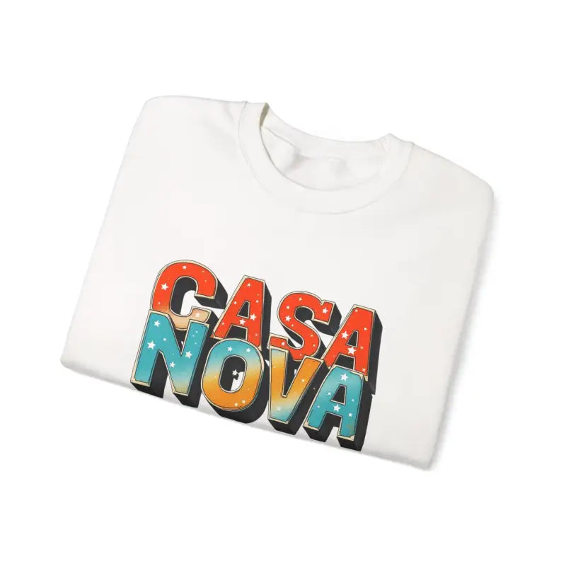 White short-sleeved T-shirt with CASA NOVA colorful lettering for Casa Nova Crewneck Top