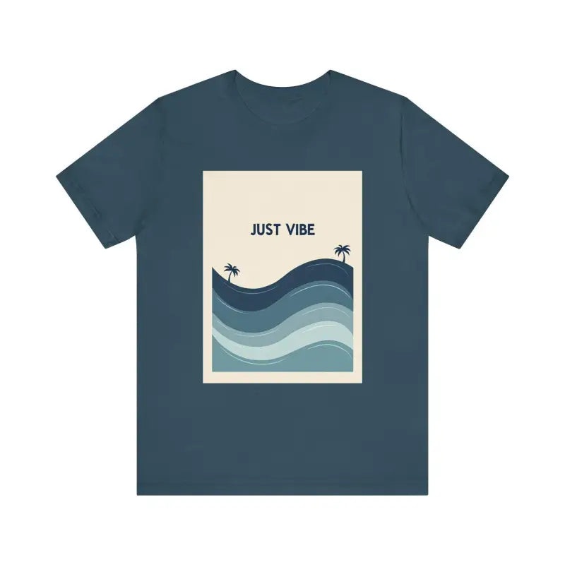 Blue t-shirt featuring a beach graphic from the Casual Ride the Waves Beach T Shirt lineup
