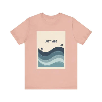 Pink t-shirt featuring a beach graphic from the Casual Ride the Waves collection