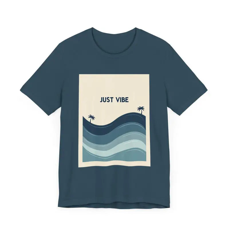 Blue Casual Ride the Waves Beach T Shirt featuring Just Vibe graphic design