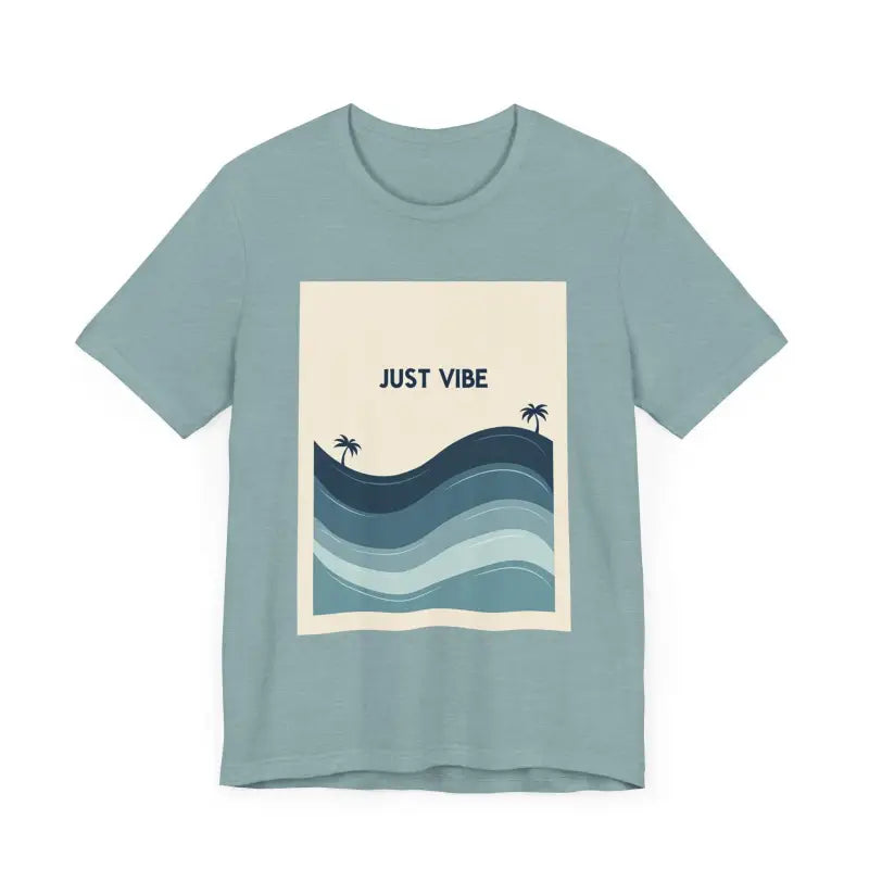 Blue t-shirt with beach graphic from Casual Ride the Waves Beach T Shirt collection