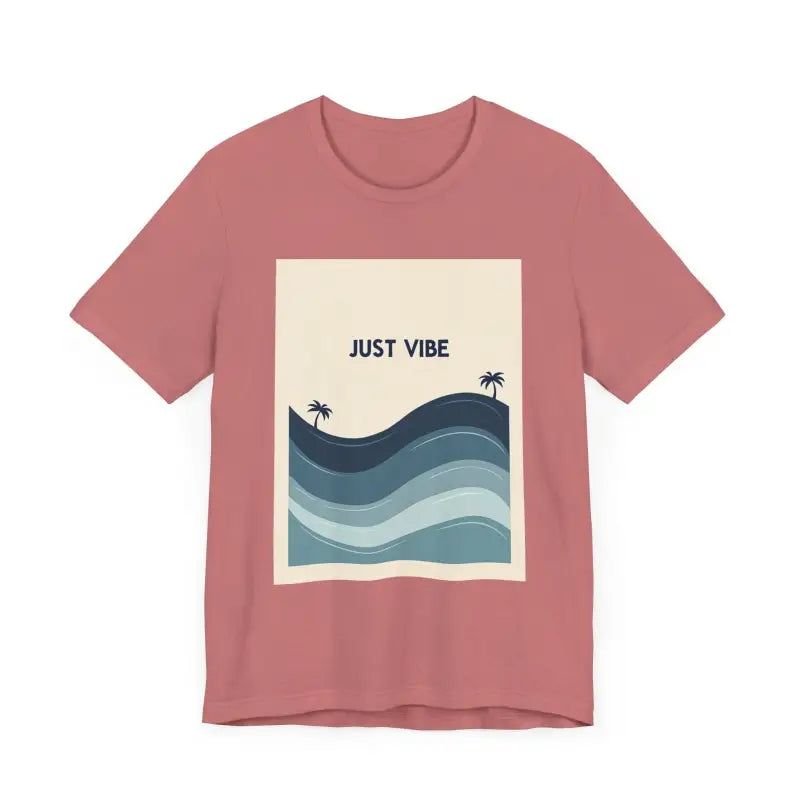 Pink Casual Ride the Waves Beach T Shirt featuring Just Vibe graphic design