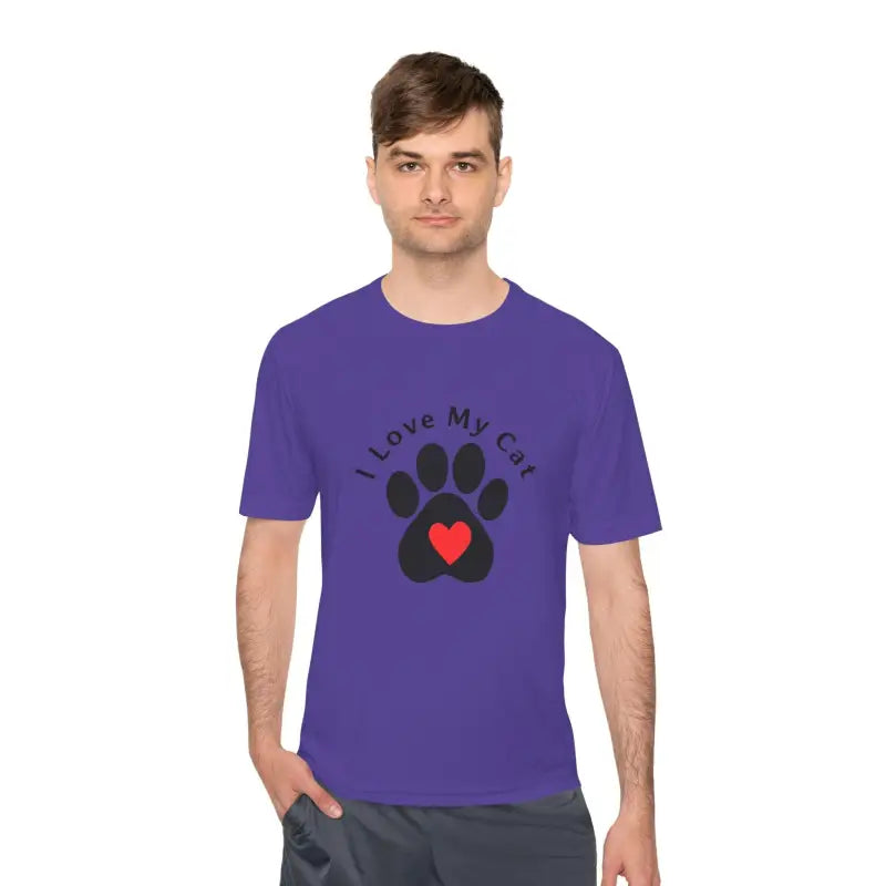 Purple Cat Lover Moisture Wicking T Shirt featuring a stylish cat paw print design