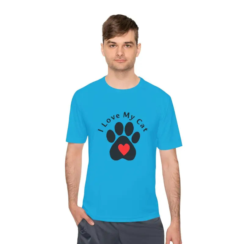Blue Cat Lover Moisture Wicking T Shirt featuring a stylish cat paw print design