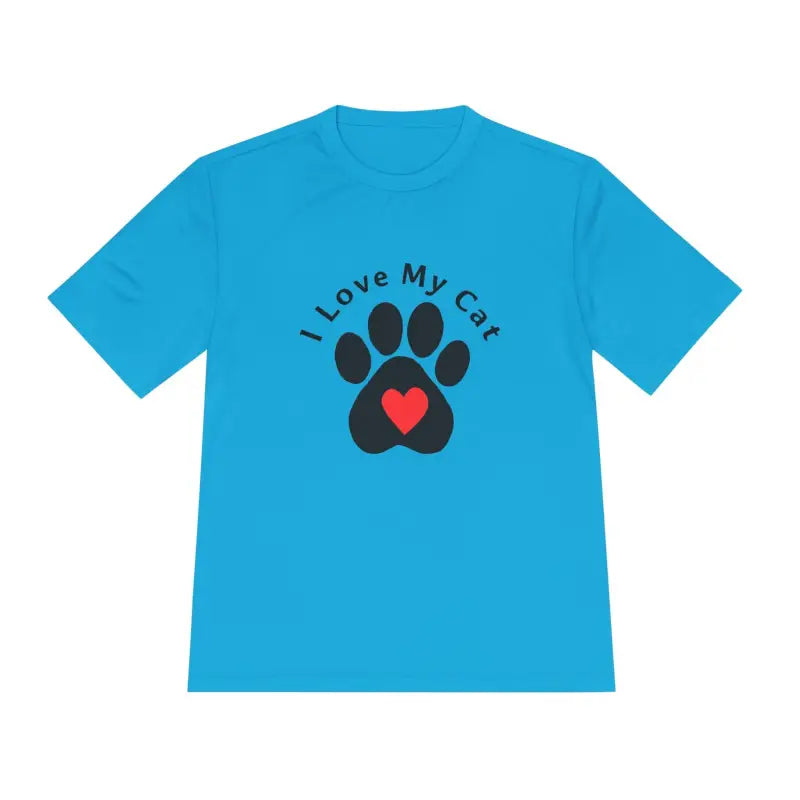 Blue Cat Lover Moisture Wicking T Shirt featuring a stylish cat paw print design