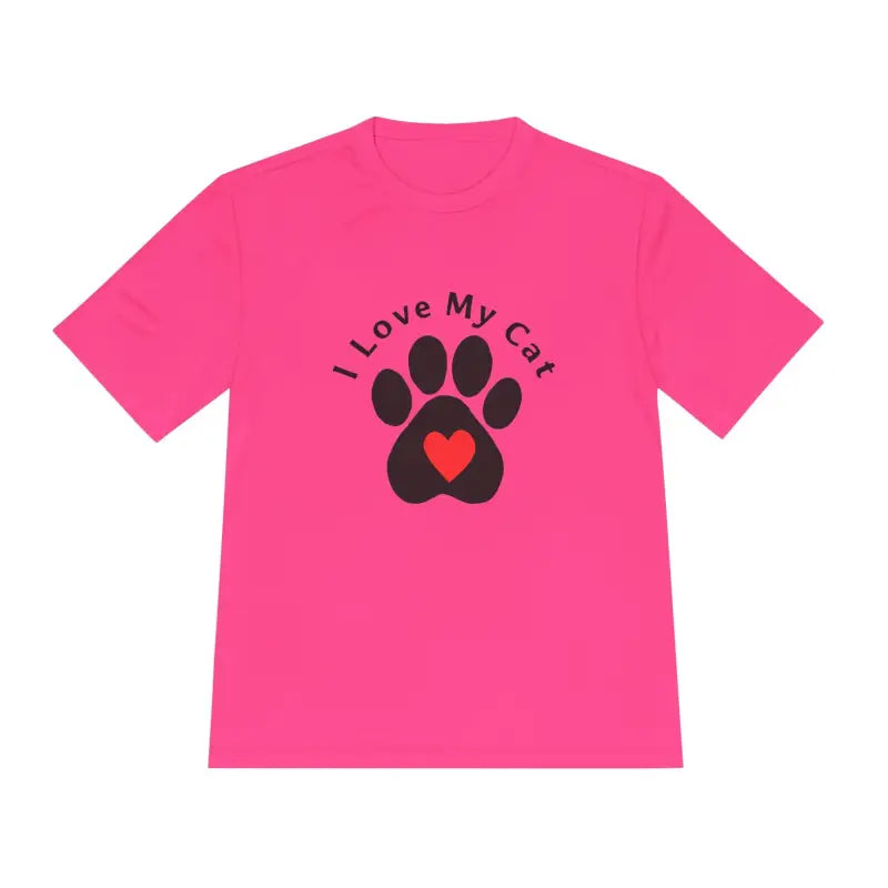 Pink Cat Lover Moisture Wicking T-Shirt featuring a stylish cat paw print design